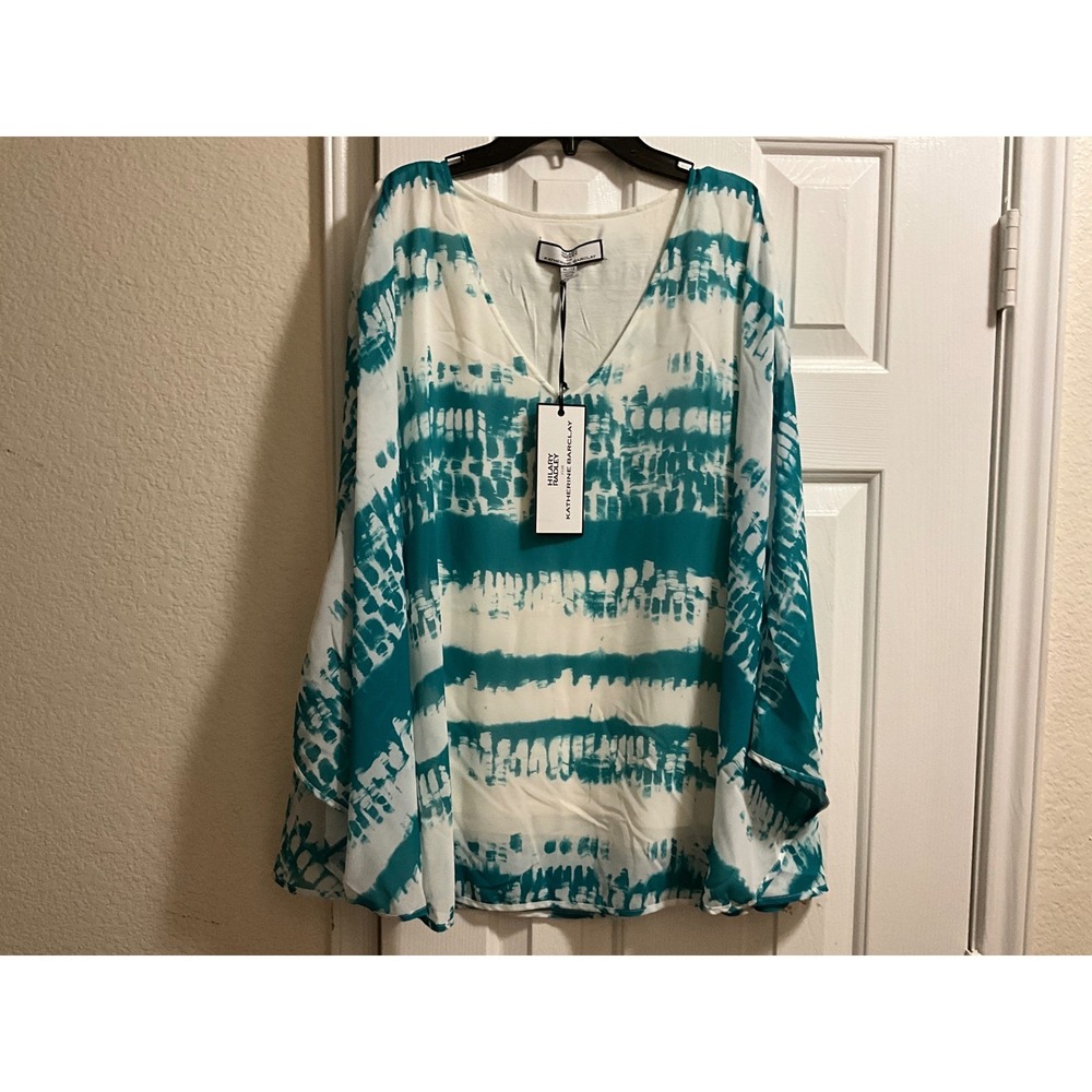 Hilary Radley Katherine Barclay Teal White Tie Dye Coverup Tunic Top
